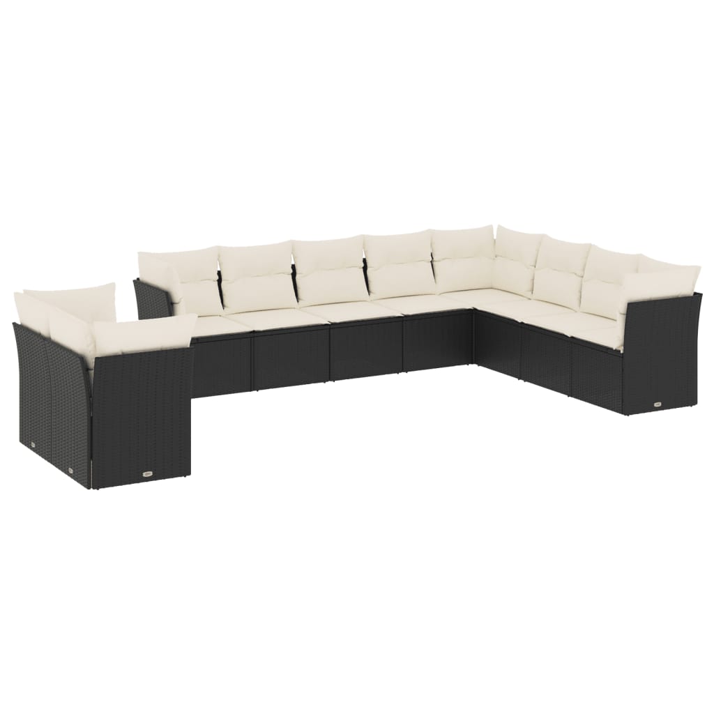 Set Divani da Giardino 10pz con Cuscini in Polyrattan Nero 3217856