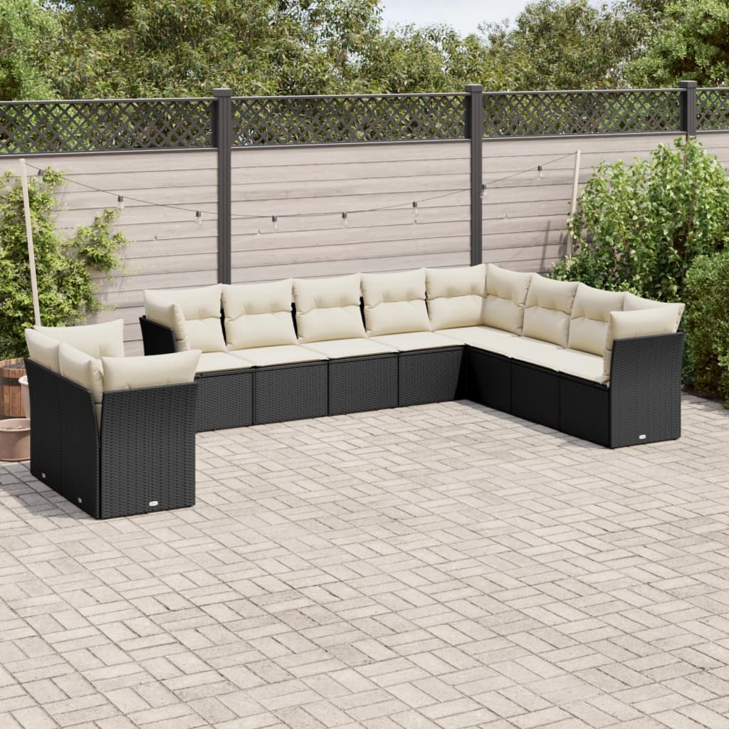 Set Divani da Giardino 10pz con Cuscini in Polyrattan Nero 3217856