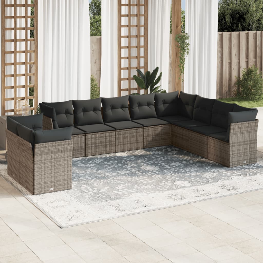 Set Divano da Giardino 10 pz con Cuscini Grigio in Polyrattancod mxl 89298