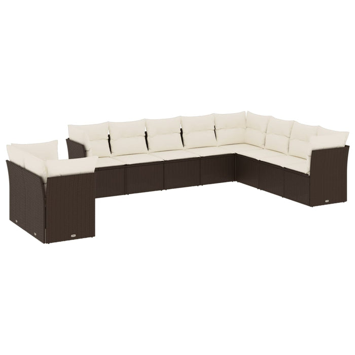 Set Divani da Giardino 10pz con Cuscini in Polyrattan Marrone 3217863