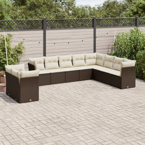 Set Divani da Giardino 10pz con Cuscini in Polyrattan Marronecod mxl 116536