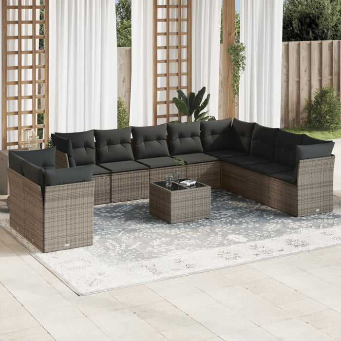 Set Divani da Giardino 11 pz con Cuscini in Polyrattan Grigio 3217870