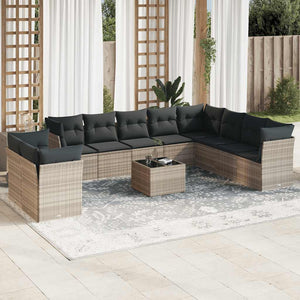 Set Divani da Giardino 11 pz con Cuscini in Polyrattan Grigio 3217872