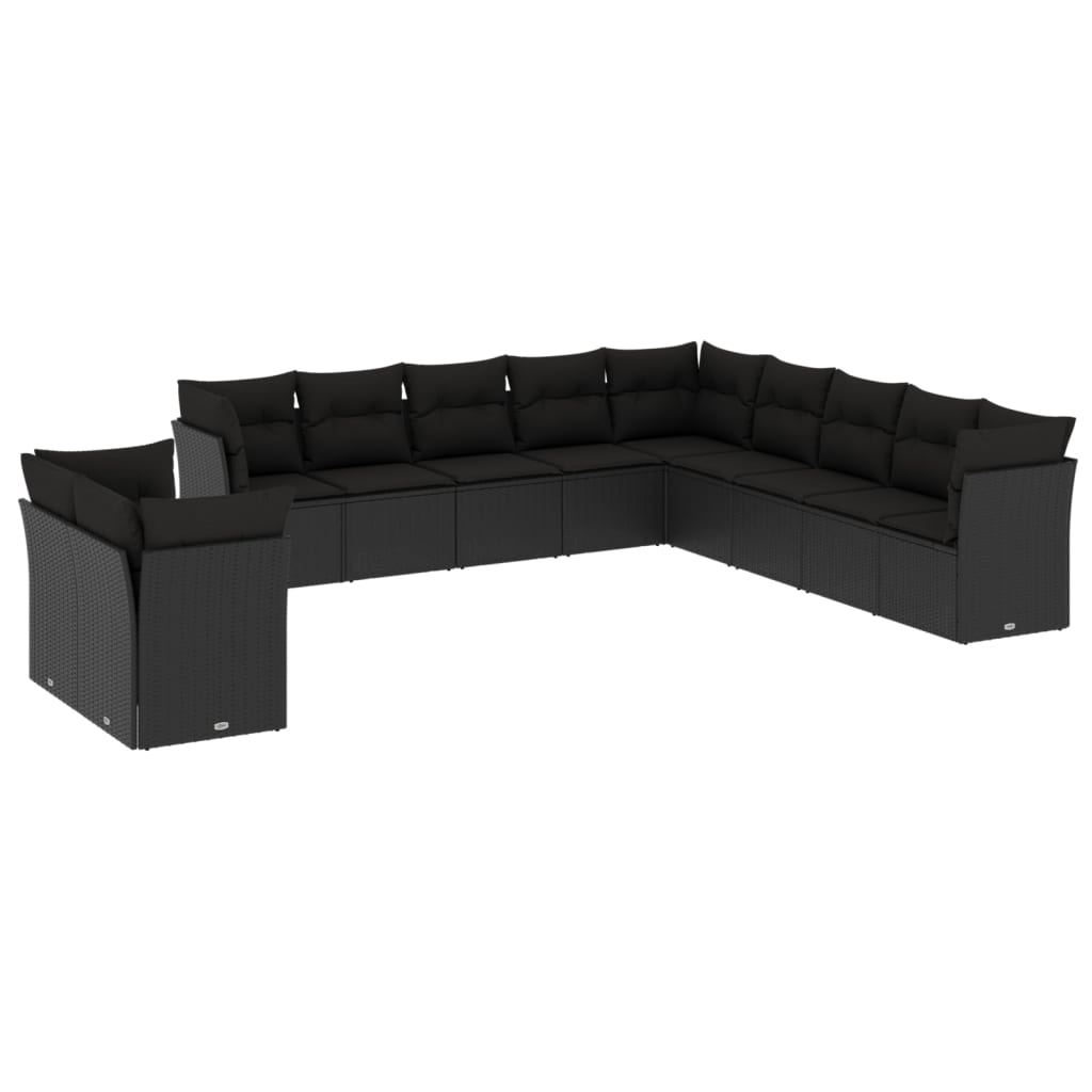 Set Divani da Giardino 11 pz con Cuscini in Polyrattan Nero 3217875