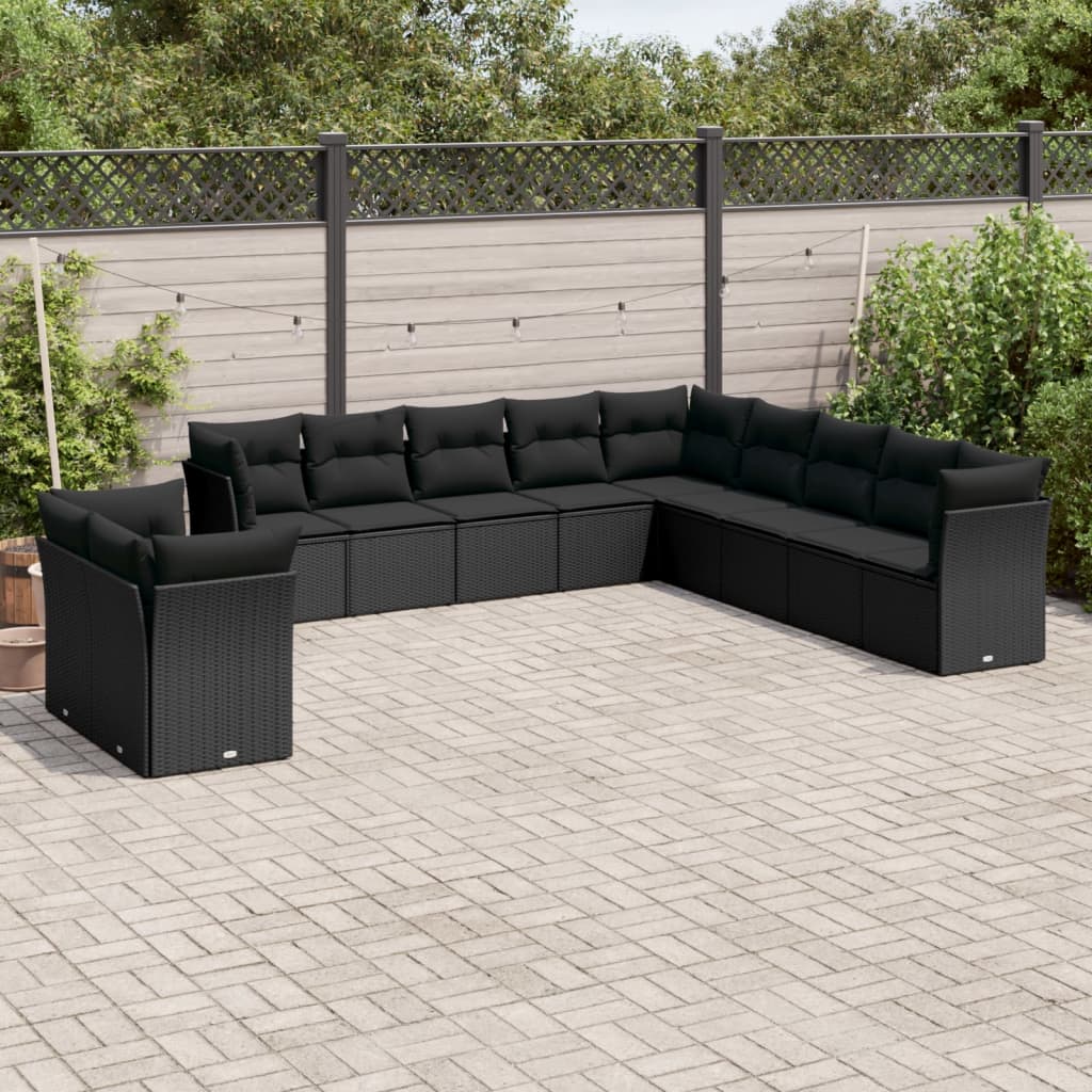 Set Divani da Giardino 11 pz con Cuscini in Polyrattan Nero 3217875