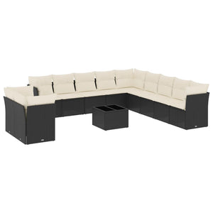 Set Divani da Giardino 12 pz con Cuscini Nero in Polyrattan 3217886