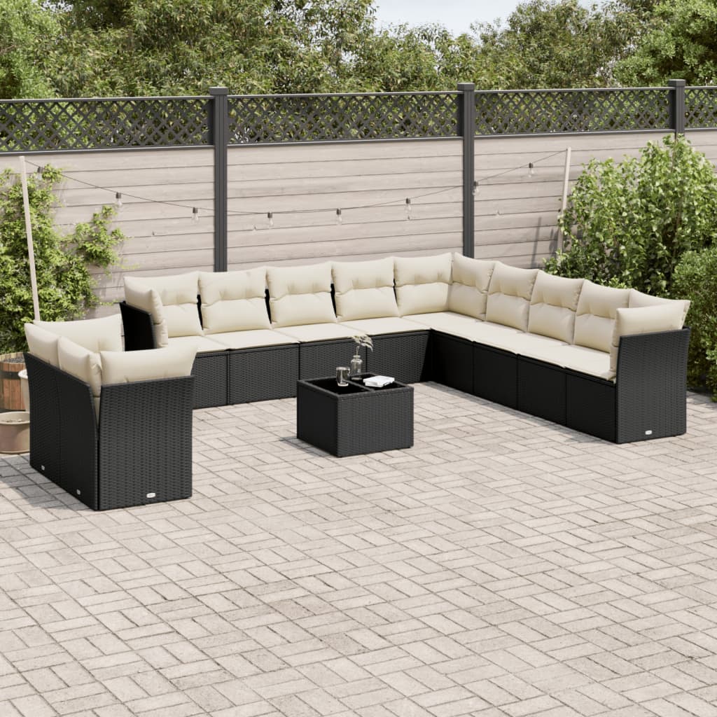 Set Divani da Giardino 12 pz con Cuscini Nero in Polyrattan 3217886