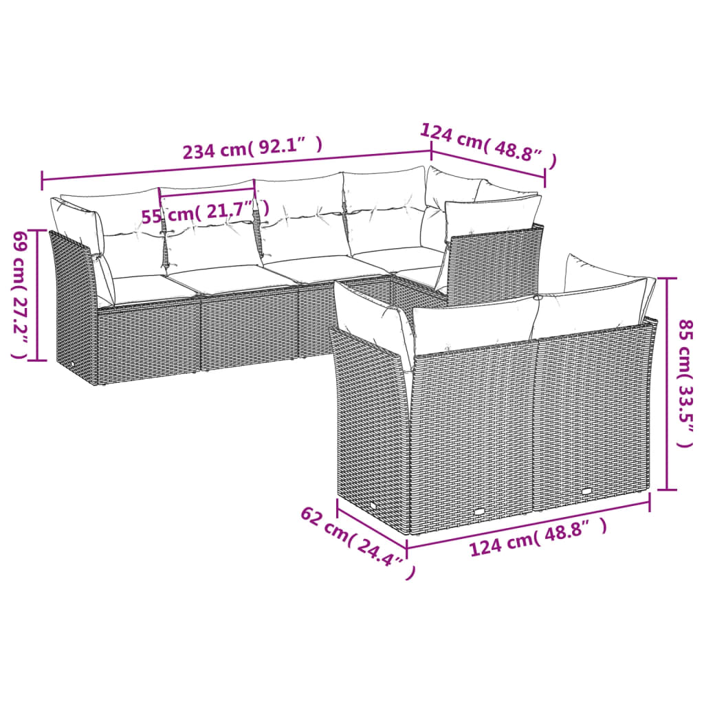 Set Divani da Giardino con Cuscini 7pz Nero Polyrattan 3217895