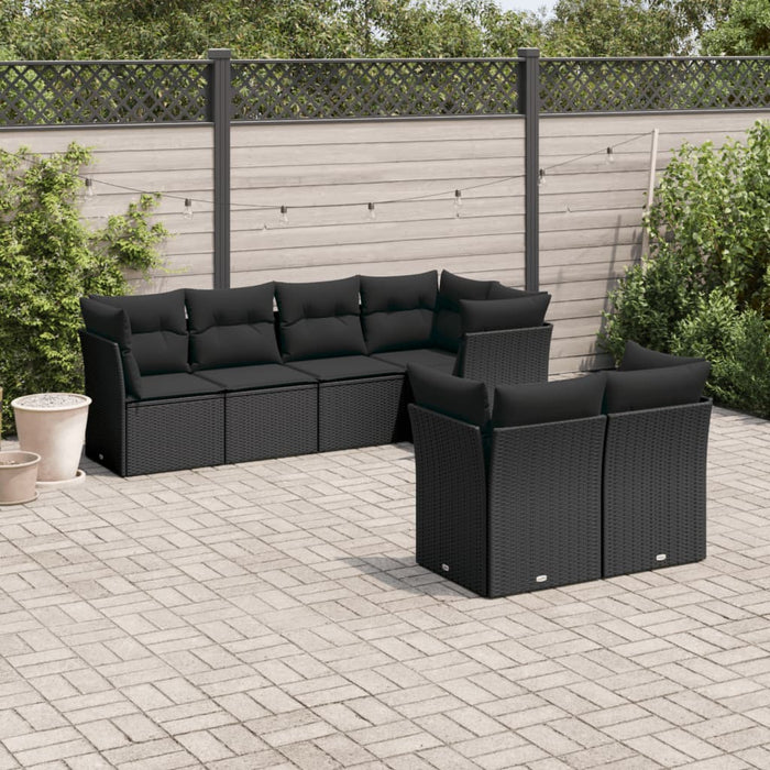 Set Divani da Giardino con Cuscini 7pz Nero Polyrattan 3217895