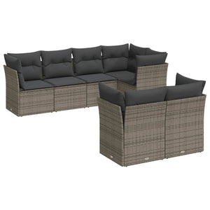 Set Divani da Giardino 7 pz con Cuscini Grigio in Polyrattan 3217900