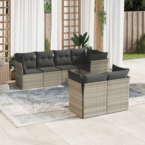 Set Divani da Giardino 7pz con Cuscini Grigio Chiaro Polyrattan 3217902