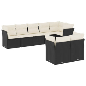 Set Divani da Giardino con Cuscini 8 pz Nero in Polyrattan 3217906