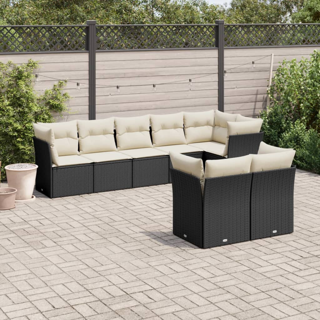 Set Divani da Giardino con Cuscini 8 pz Nero in Polyrattan 3217906