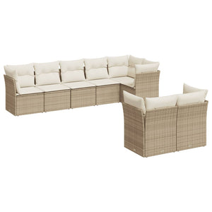 Set Divano da Giardino 8 pz con Cuscini Beige in Polyrattan 3217908