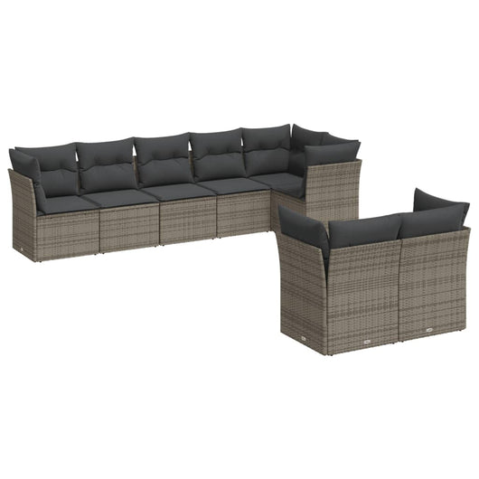 Set Divano da Giardino 8 pz con Cuscini Grigio in Polyrattan 3217910