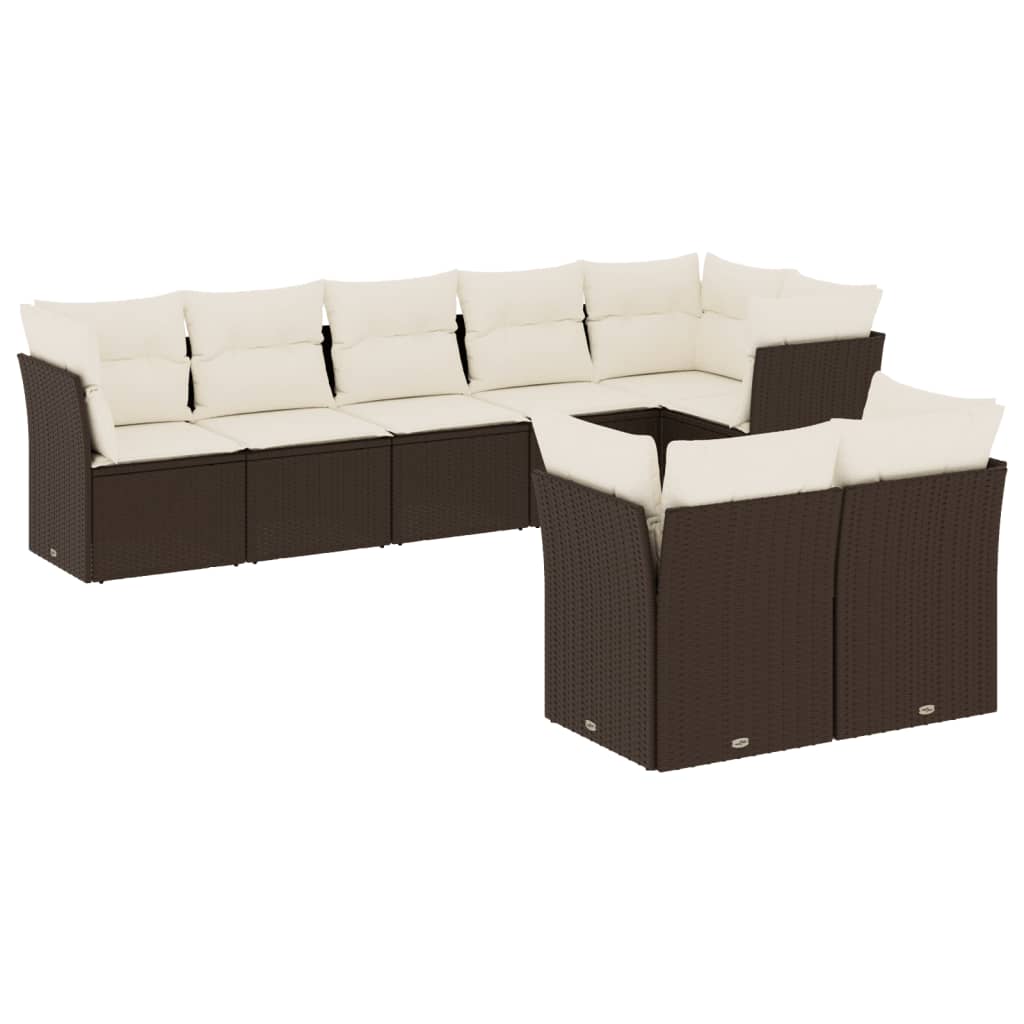 Set Divani da Giardino 8 pz con Cuscini Marrone in Polyrattan 3217913