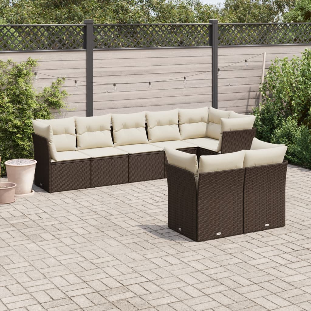 Set Divani da Giardino 8 pz con Cuscini Marrone in Polyrattan 3217913