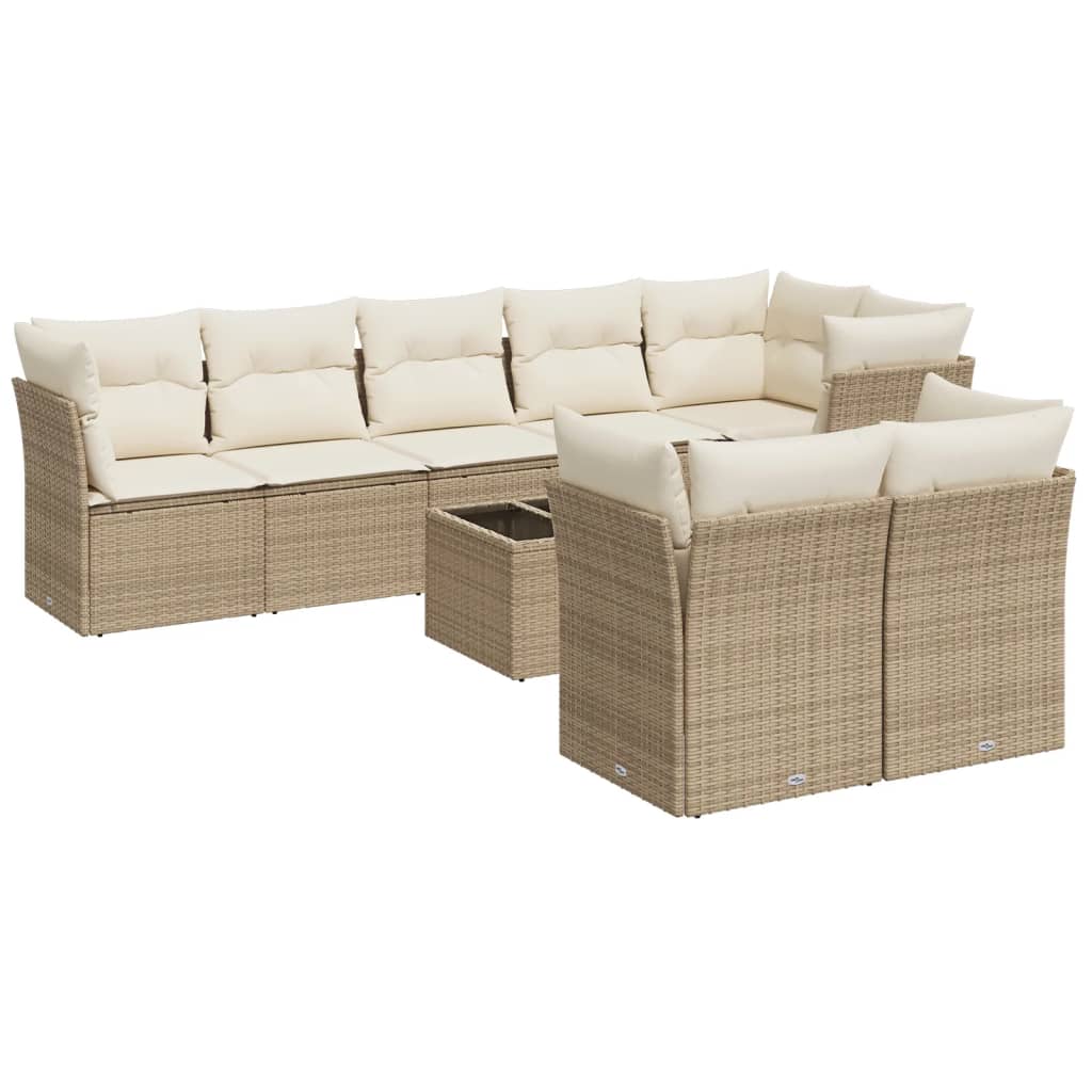 Set Divano da Giardino 9 pz con Cuscini Beige in Polyrattan 3217918