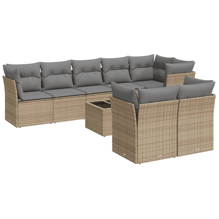 Set Divano da Giardino 9 pz con Cuscini Beige in Polyrattan 3217919