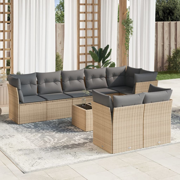 Set Divano da Giardino 9 pz con Cuscini Beige in Polyrattan 3217919