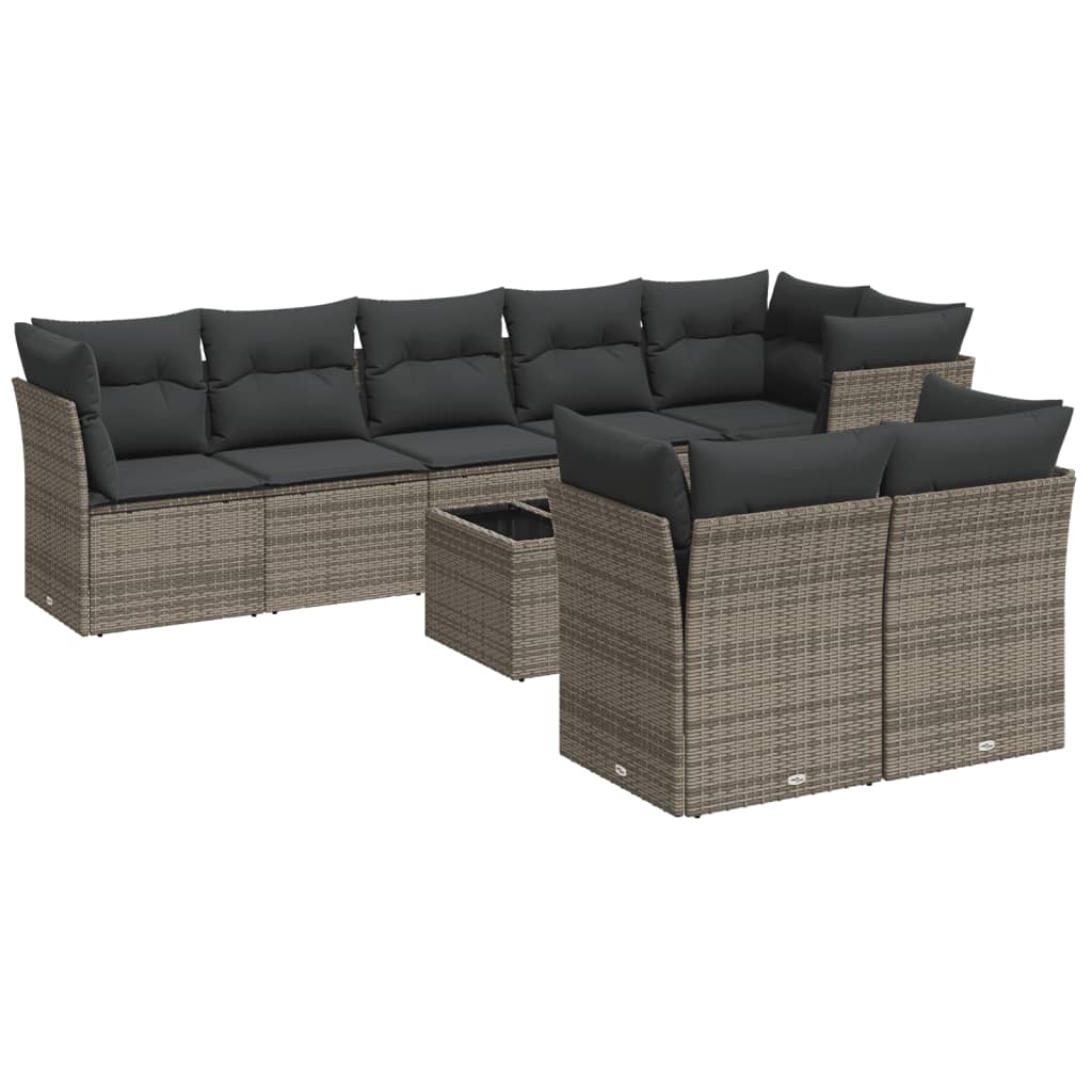 Set Divano da Giardino 9 pz con Cuscini Grigio in Polyrattan 3217920