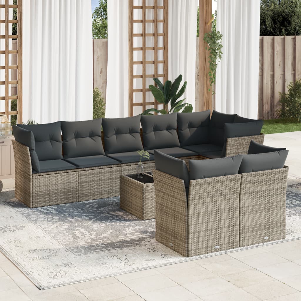 Set Divano da Giardino 9 pz con Cuscini Grigio in Polyrattan 3217920