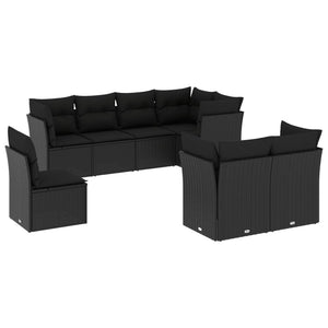 Set Divani da Giardino con Cuscini 8 pz Nero in Polyrattan 3217925