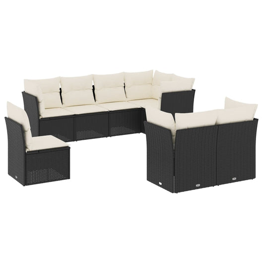 Set Divani da Giardino con Cuscini 8 pz Nero in Polyrattan 3217926