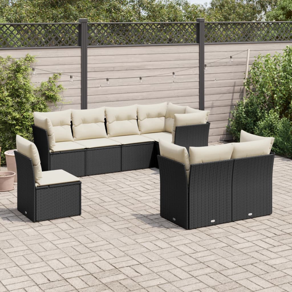 Set Divani da Giardino con Cuscini 8 pz Nero in Polyrattancod mxl 113495