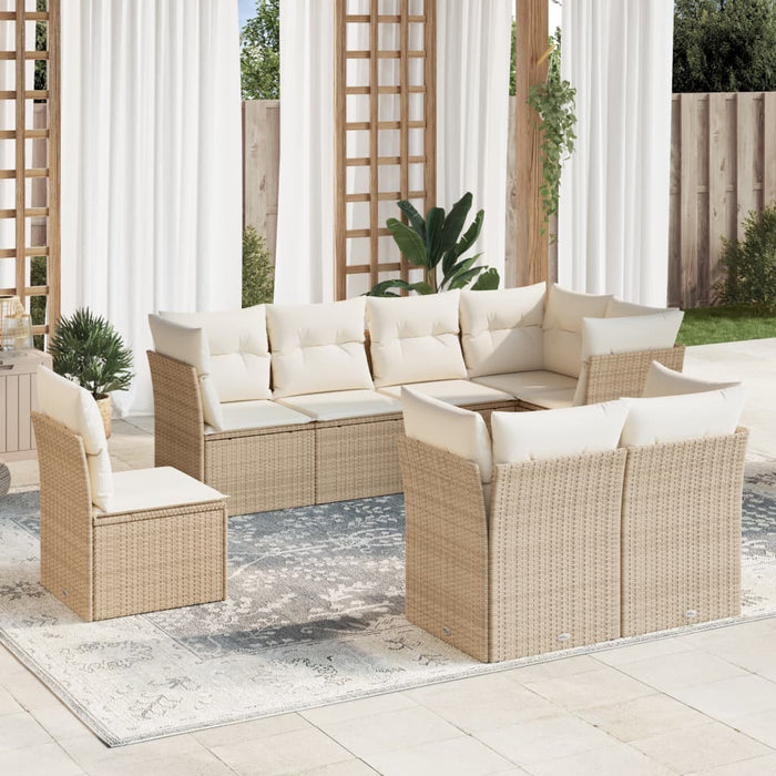 Set Divano da Giardino 8 pz con Cuscini Beige in Polyrattan 3217928