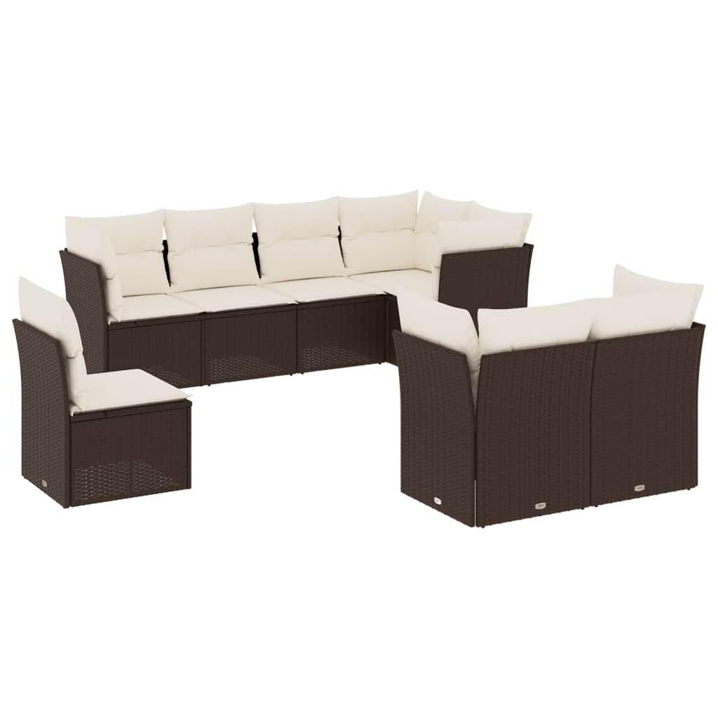 Set Divani da Giardino 8 pz con Cuscini Marrone in Polyrattan 3217933