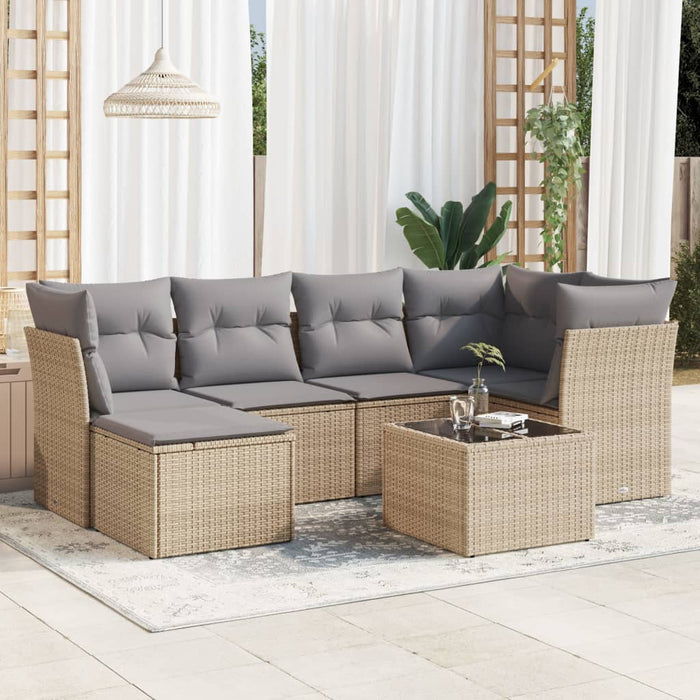 Set Divani da Giardino 7 pz con Cuscini Beige in Polyrattan 3217959