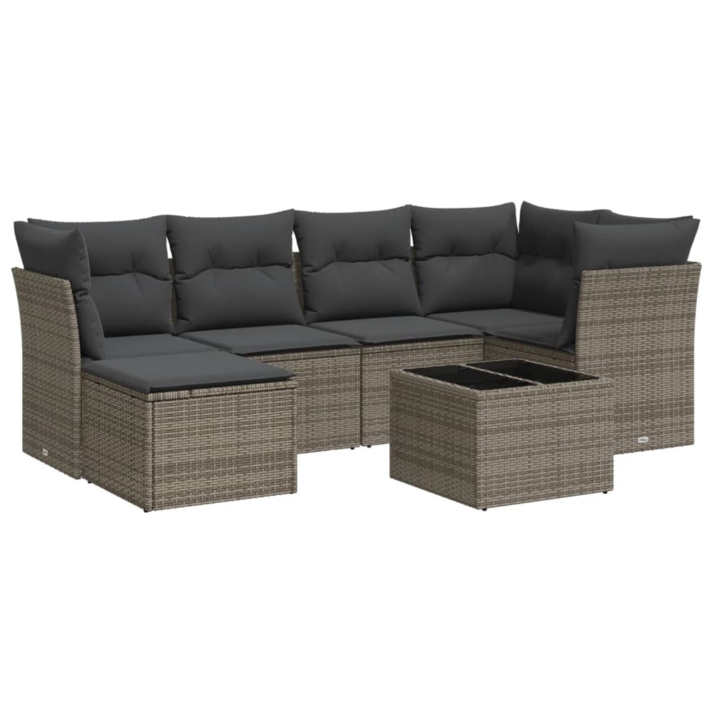 Set Divani da Giardino 7 pz con Cuscini Grigio in Polyrattan 3217960