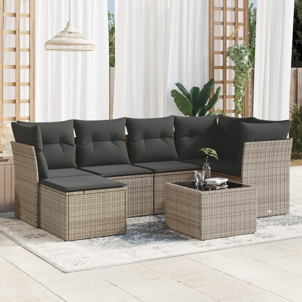 Set Divani da Giardino 7 pz con Cuscini Grigio in Polyrattan 3217960