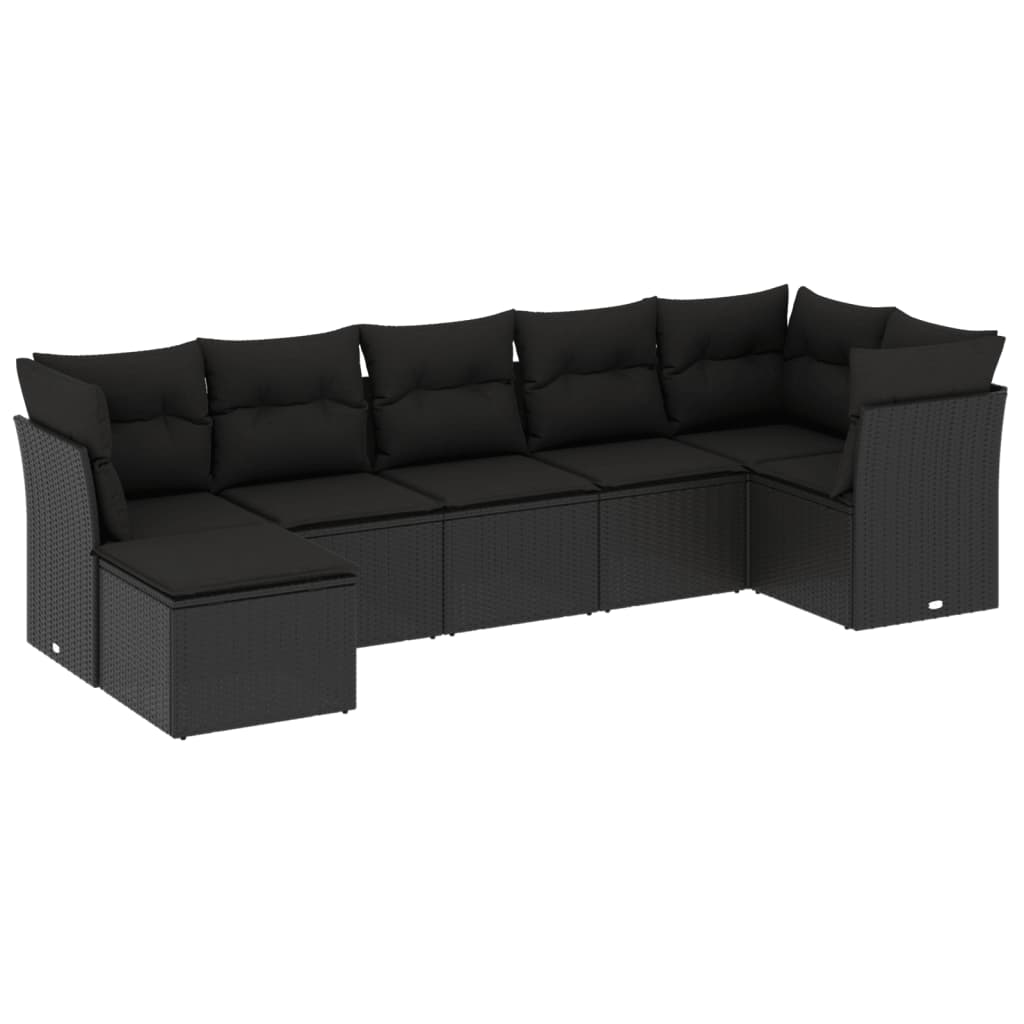 Set Divani da Giardino con Cuscini 7pz Nero Polyrattan 3217965