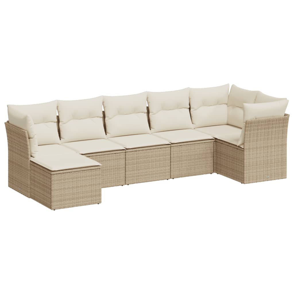 Set Divani da Giardino 7 pz con Cuscini Beige in Polyrattan 3217968