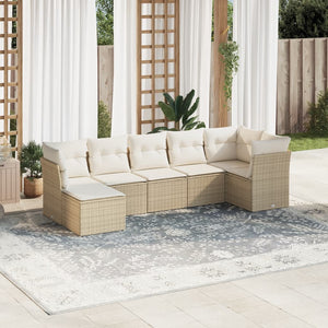 Set Divani da Giardino 7 pz con Cuscini Beige in Polyrattan 3217968