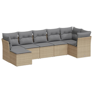 Set Divani da Giardino 7 pz con Cuscini Beige in Polyrattan 3217969