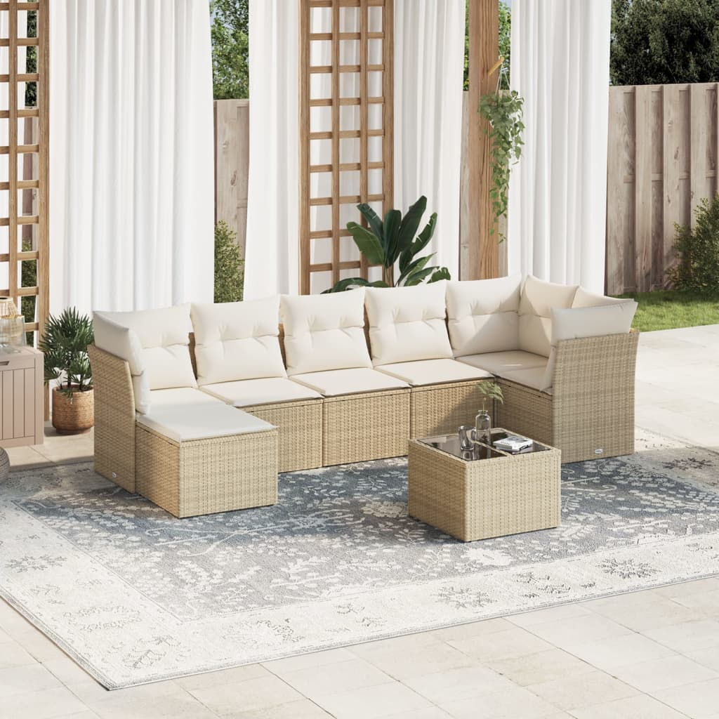 Set Divano da Giardino 8 pz con Cuscini Beige in Polyrattancod mxl 87291