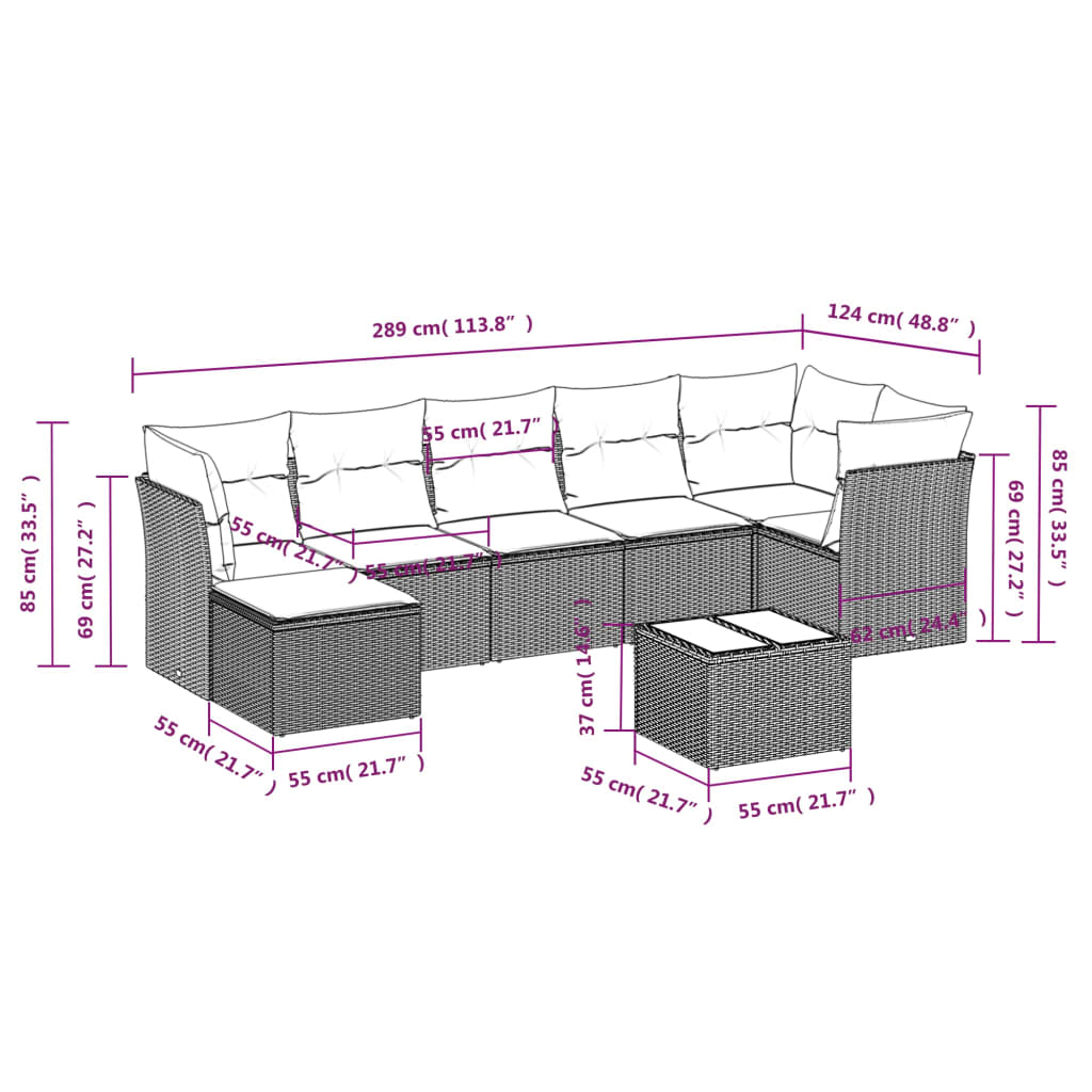 Set Divano da Giardino 8pz con Cuscini Grigio Chiaro Polyrattan 3217982