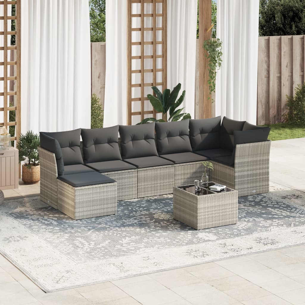 Set Divano da Giardino 8pz con Cuscini Grigio Chiaro Polyrattan 3217982