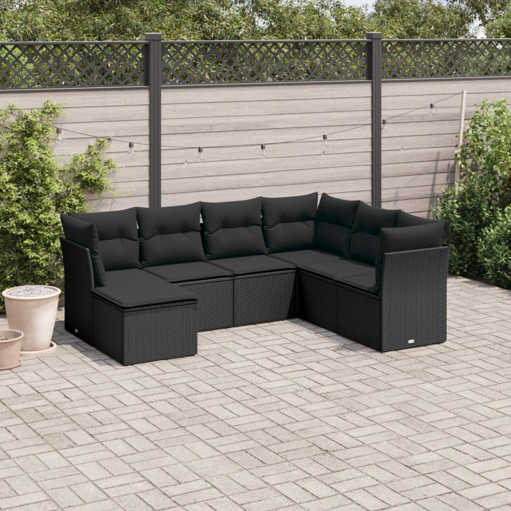 Set Divani da Giardino con Cuscini 7pz Nero Polyrattancod mxl 113411