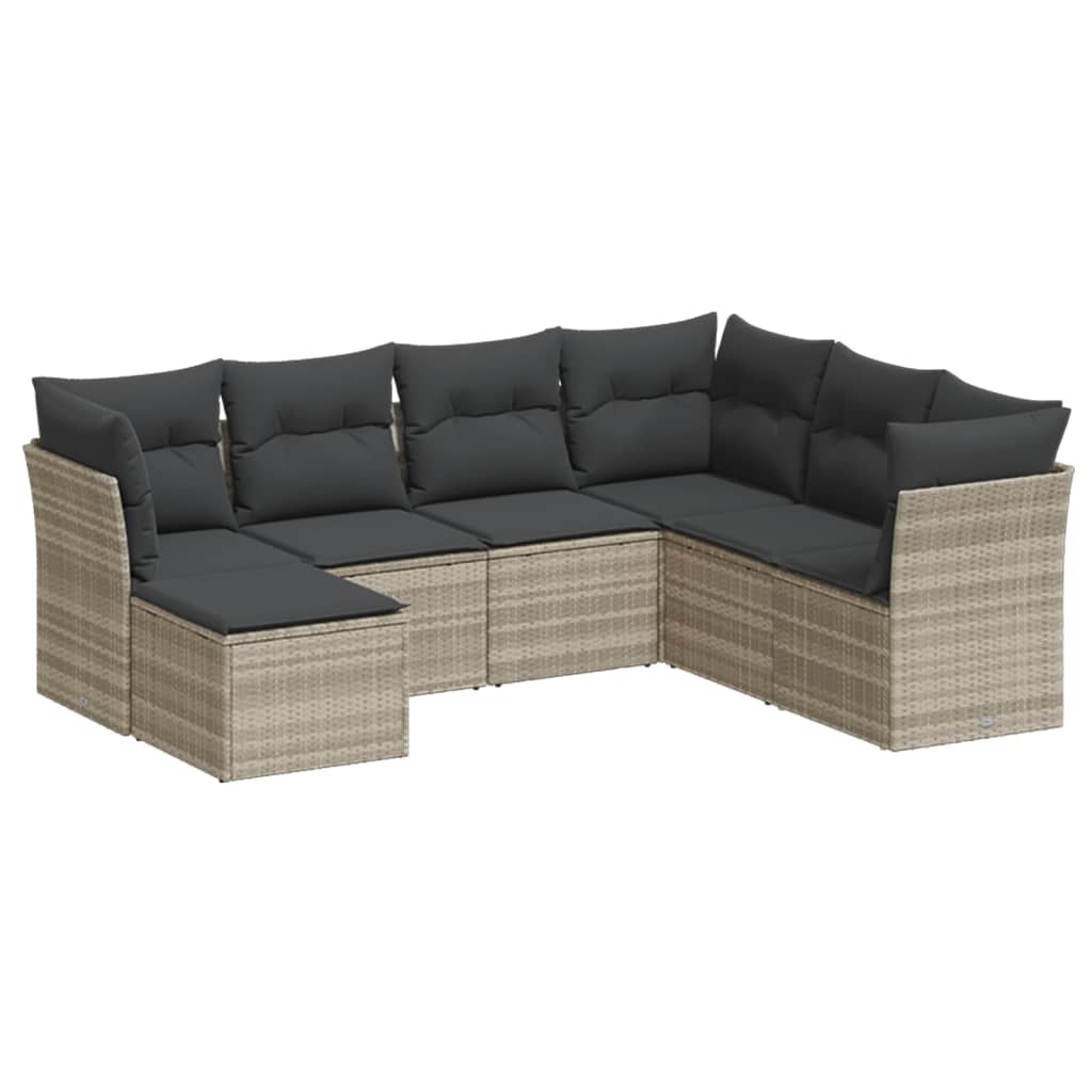 Set Divani da Giardino 7pz con Cuscini Grigio Chiaro Polyrattan 3217992