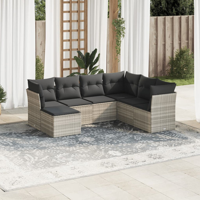 Set Divani da Giardino 7pz con Cuscini Grigio Chiaro Polyrattan 3217992