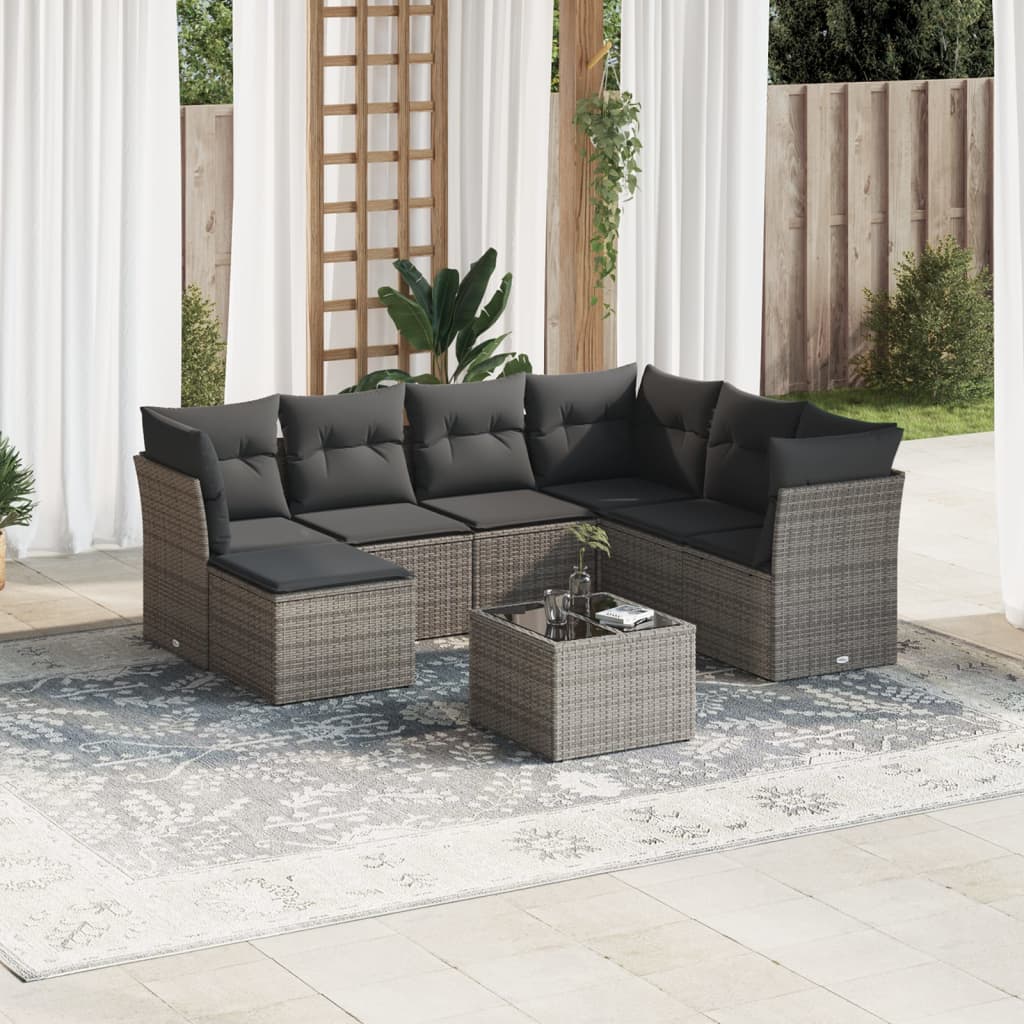 Set Divano da Giardino 8 pz con Cuscini Grigio in Polyrattan 3218000