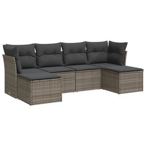 Set Divano da Giardino 6 pz con Cuscini Grigio in Polyrattan 3218010