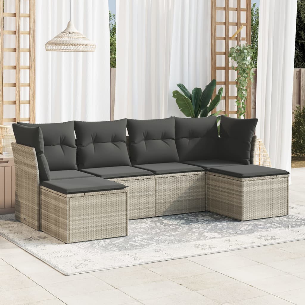 Set Divano da Giardino 6pz con Cuscini Grigio Chiaro Polyrattan 3218012