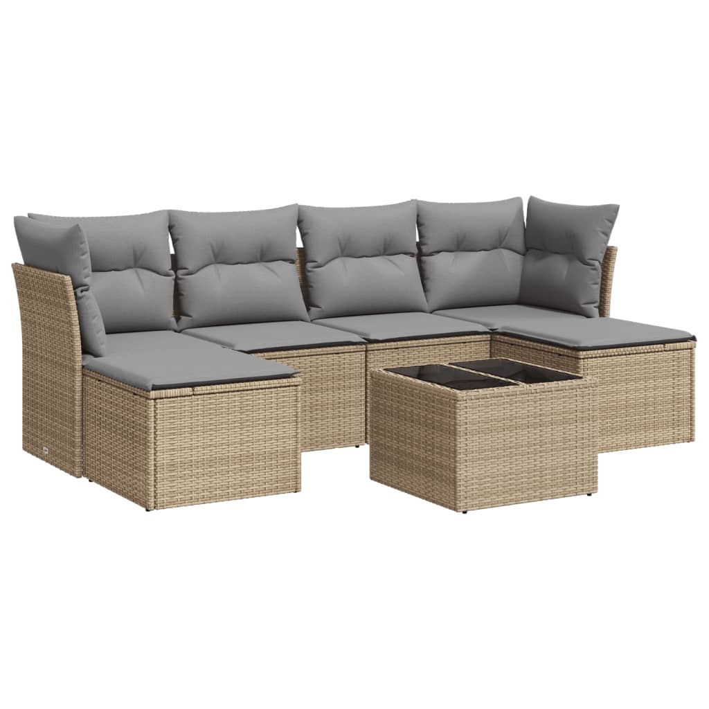 Set Divani da Giardino 7 pz con Cuscini Beige in Polyrattan 3218019