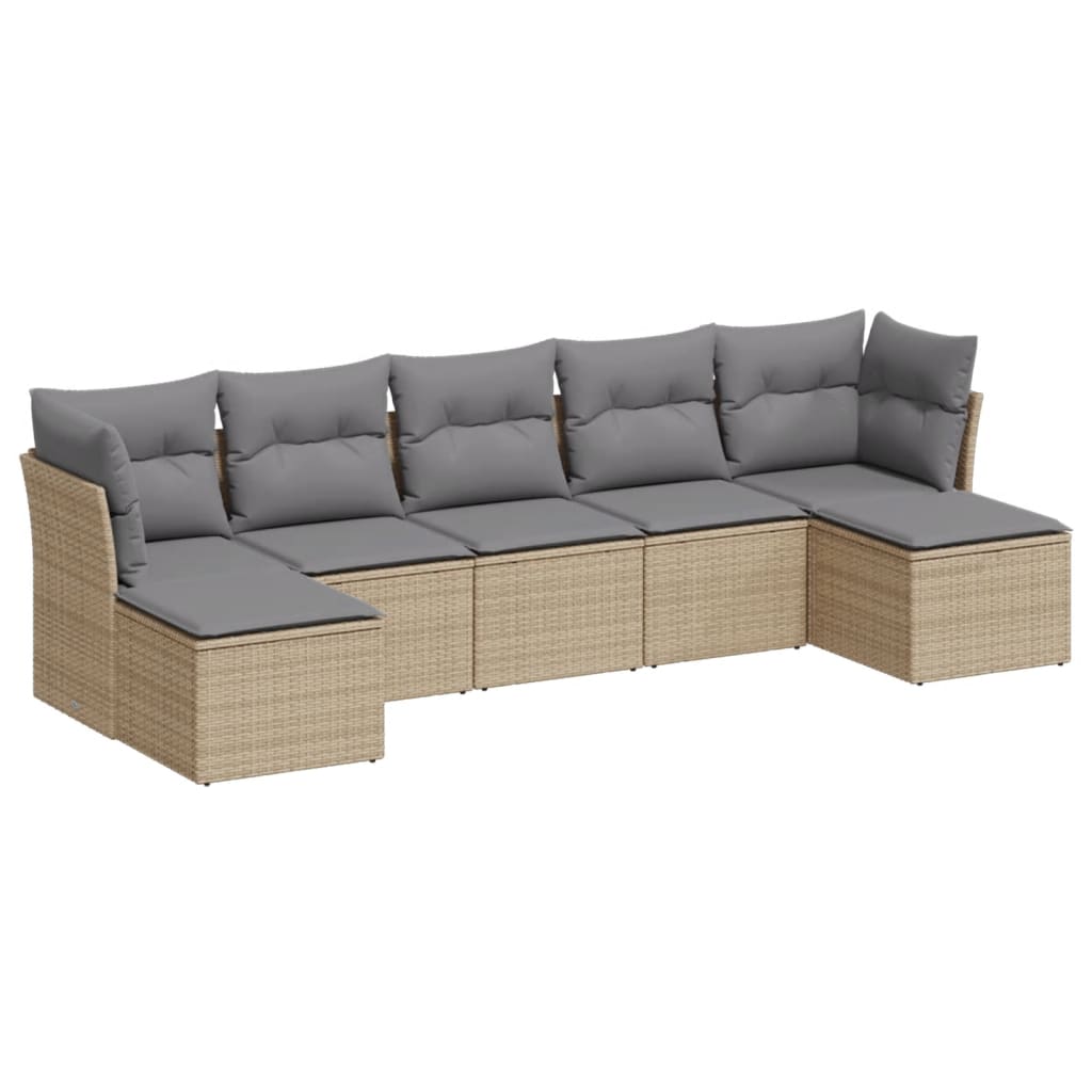 Set Divani da Giardino 7 pz con Cuscini Beige in Polyrattan 3218029