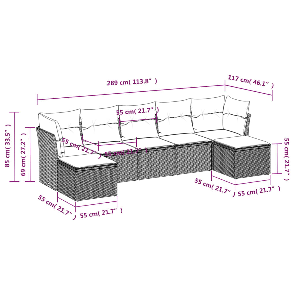 Set Divani da Giardino 7 pz con Cuscini Beige in Polyrattan 3218029